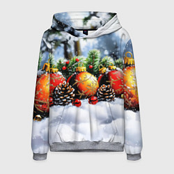 Мужская толстовка Красные и желтый новогодние шары