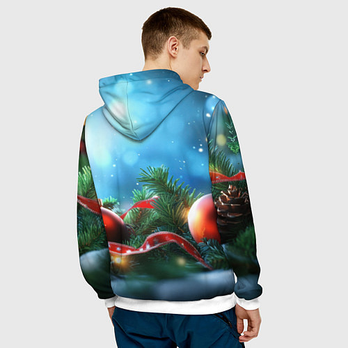 Мужская толстовка Красные игрушки новогодние / 3D-Белый – фото 4