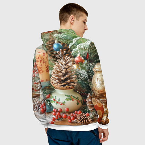 Мужская толстовка Новогодняя атрибутика / 3D-Белый – фото 4