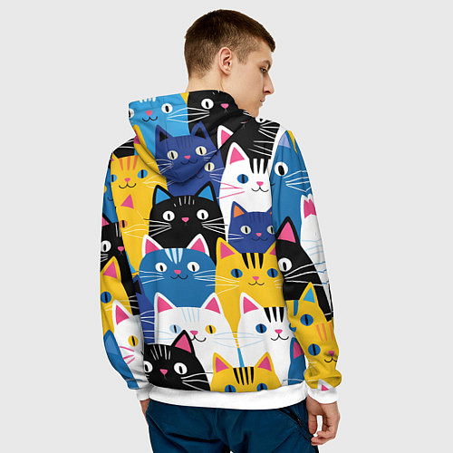 Мужская толстовка Много цветных котиков / 3D-Белый – фото 4
