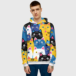 Толстовка-худи мужская Много цветных котиков, цвет: 3D-белый — фото 2