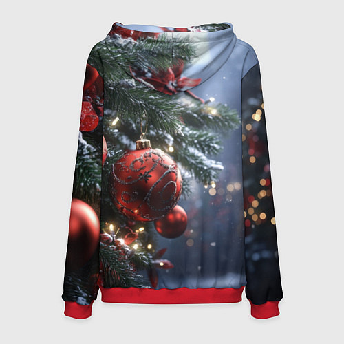 Мужская толстовка Красные новогодние шары с узорами / 3D-Красный – фото 2