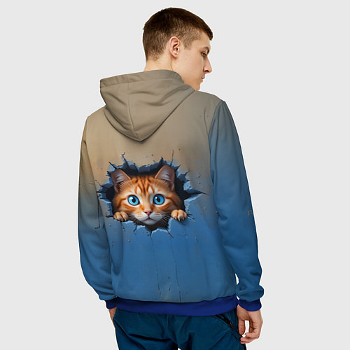 Мужская толстовка Выглядывающий котенок / 3D-Синий – фото 4