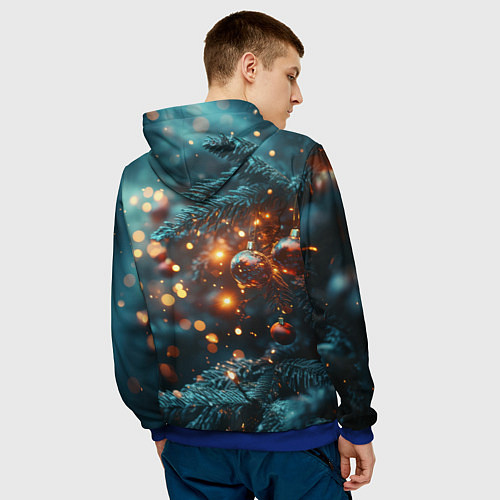 Мужская толстовка Елочные шары и боке / 3D-Синий – фото 4