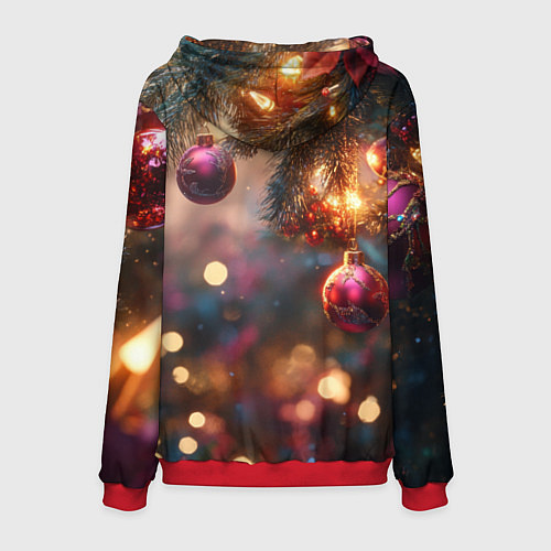 Мужская толстовка Фиолетовые новогодние шары / 3D-Красный – фото 2