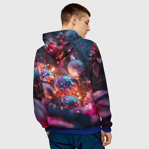 Мужская толстовка Новогодние шары и фиолетовые блески / 3D-Синий – фото 4