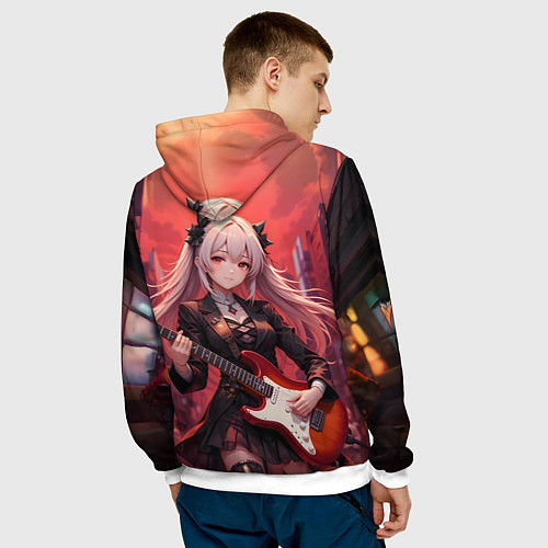 Мужская толстовка Девочка с электрогитарой аниме / 3D-Белый – фото 4