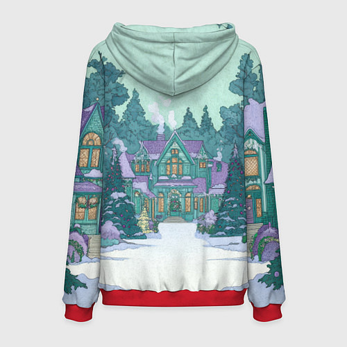 Мужская толстовка Новый год - двор / 3D-Красный – фото 2