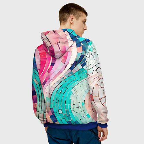 Мужская толстовка Волнистые розово-голубые плитки / 3D-Синий – фото 4