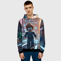 Толстовка-худи мужская Roblox испуганный человечек, цвет: 3D-черный — фото 2