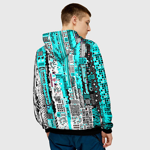Мужская толстовка Киберпанк паттерн голубой / 3D-Черный – фото 4