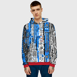 Толстовка-худи мужская Киберпанк паттерн синий, цвет: 3D-красный — фото 2
