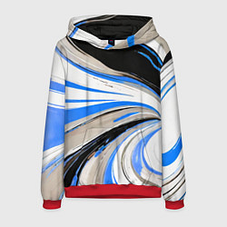 Мужская толстовка Волнистые бело-синие линии на чёрном фоне
