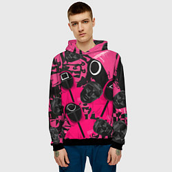 Толстовка-худи мужская Игра в кальмара маска распорядителя и стражи, цвет: 3D-черный — фото 2