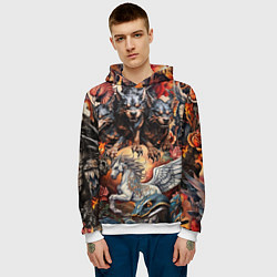 Толстовка-худи мужская Мифические существа в стиле татуировки Ирезуми, цвет: 3D-белый — фото 2