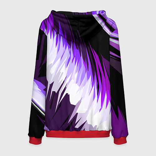 Мужская толстовка Бело-фиолетовые острые полосы на чёрном фоне / 3D-Красный – фото 2