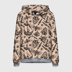 Мужская толстовка Татуировка с цикадой и демоном Они - паттерн