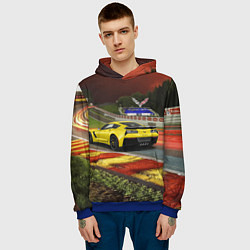 Толстовка-худи мужская Chevrolet Corvette на гоночной трассе, цвет: 3D-синий — фото 2