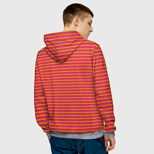 Мужская толстовка Полосы красный розовый и оранжевый / 3D-Меланж – фото 4