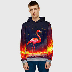 Толстовка-худи мужская Фламинго в огне, цвет: 3D-меланж — фото 2