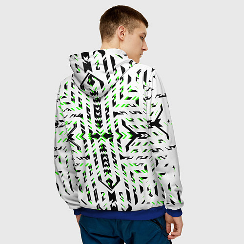 Мужская толстовка Чёрно-зелёный диагональные полосы на белом фоне / 3D-Синий – фото 4