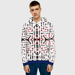 Толстовка-худи мужская Чёрно-красные диагональные полосы на белом фоне, цвет: 3D-синий — фото 2