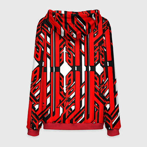 Мужская толстовка Чёрно-красные техно полосы на белом фоне / 3D-Красный – фото 2