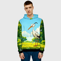 Толстовка-худи мужская Аист в лесу, цвет: 3D-черный — фото 2