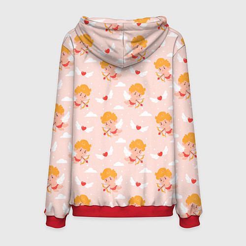 Мужская толстовка Паттерн с милыми купидонами и крылатыми сердечками / 3D-Красный – фото 2