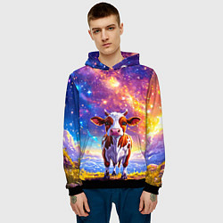 Толстовка-худи мужская Коровка и звездное небо, цвет: 3D-черный — фото 2