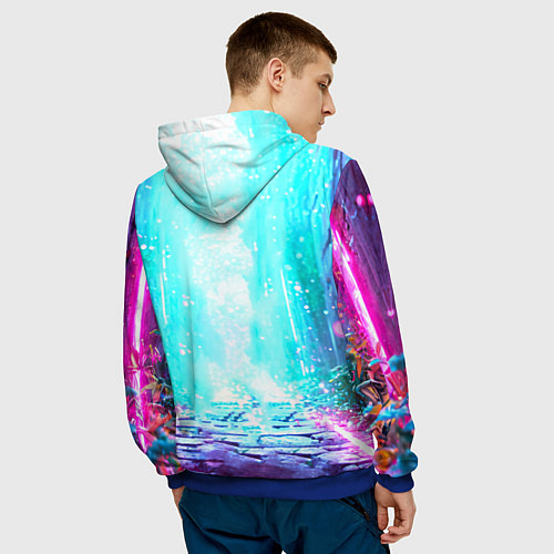 Мужская толстовка Ослик в неоновых искрах / 3D-Синий – фото 4