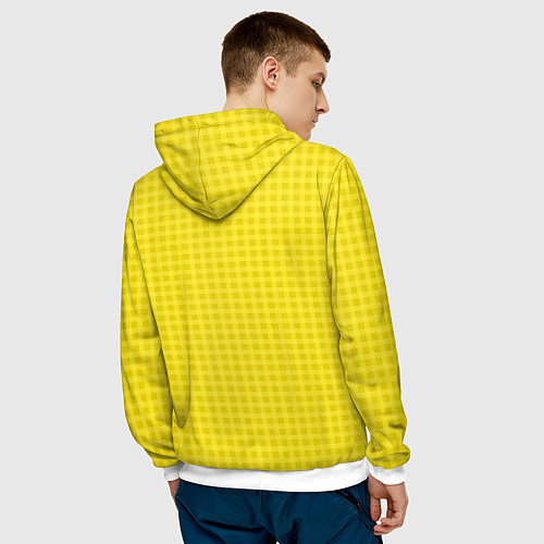 Мужская толстовка Сочный жёлтый паттерн клетка / 3D-Белый – фото 4