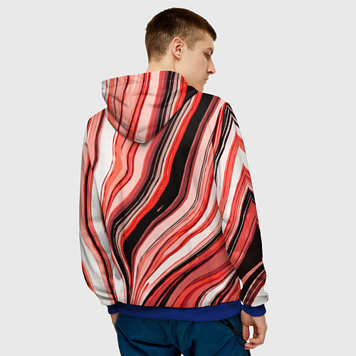 Мужская толстовка Волнистые вертикальные чёрно-красные полосы / 3D-Синий – фото 4