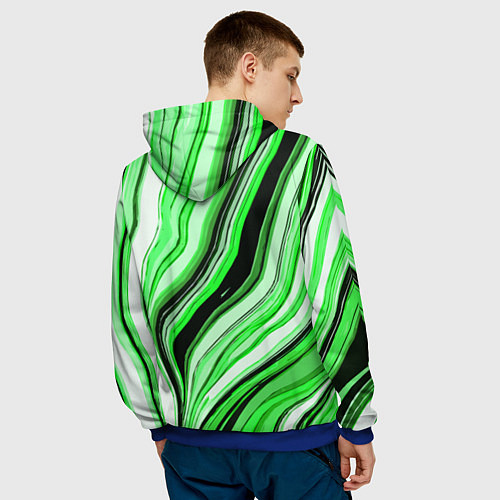 Мужская толстовка Волнистые вертикальные чёрно-зелёные полосы / 3D-Синий – фото 4