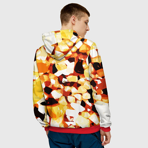 Мужская толстовка Жёлто-белая абстракция на чёрном фоне / 3D-Красный – фото 4