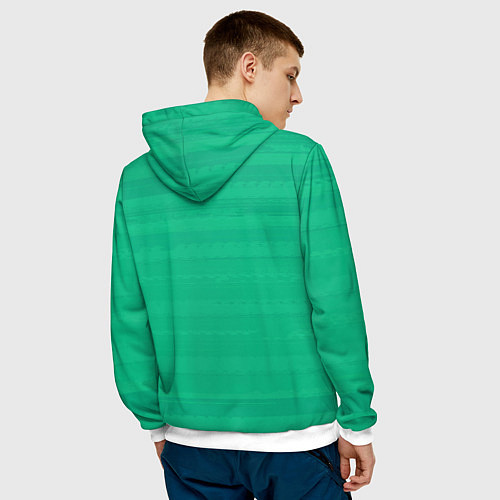 Мужская толстовка Изумрудный зелёный однотонный с полосами / 3D-Белый – фото 4