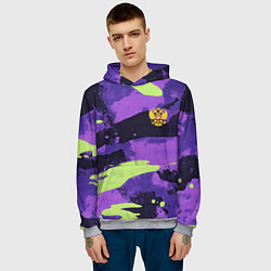 Толстовка-худи мужская Герб РФ на фиолетовом камуфляже, цвет: 3D-меланж — фото 2