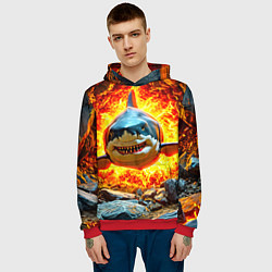Толстовка-худи мужская Акула в огне, цвет: 3D-красный — фото 2