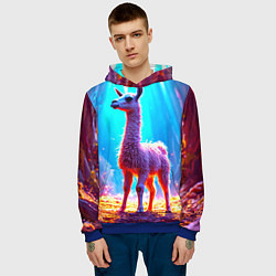 Толстовка-худи мужская Лама в неоновых лучах, цвет: 3D-синий — фото 2