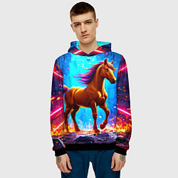 Толстовка-худи мужская Лошадь в ярких лучах, цвет: 3D-черный — фото 2