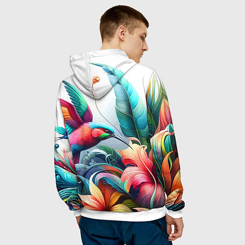 Мужская толстовка Райская птица - тропики / 3D-Белый – фото 4
