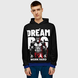 Толстовка-худи мужская Dream big - work hard monkey, цвет: 3D-синий — фото 2