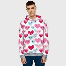 Толстовка-худи мужская Сердечки-смайлики, цвет: 3D-меланж — фото 2