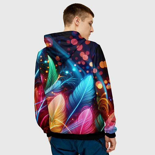 Мужская толстовка Яркие красочные неоновые перья / 3D-Черный – фото 4
