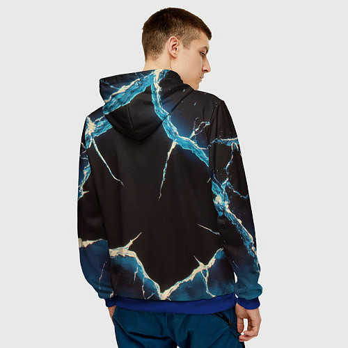 Мужская толстовка Разлом черного абстрактного стекла / 3D-Синий – фото 4