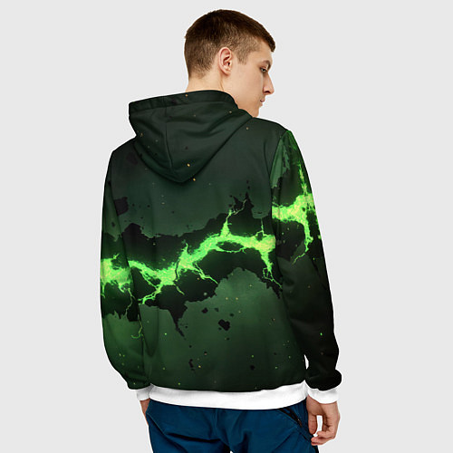 Мужская толстовка Неоновая плита с зеленым разломом / 3D-Белый – фото 4