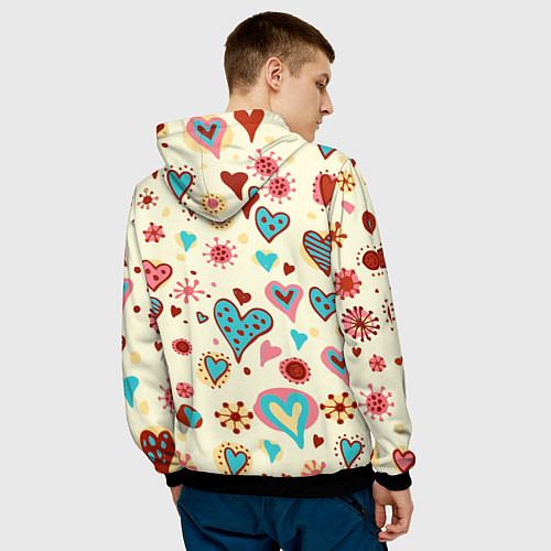 Мужская толстовка Цветные сердечки / 3D-Черный – фото 4