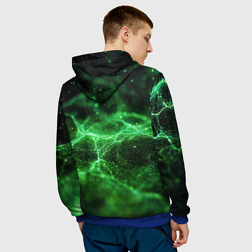 Мужская толстовка Зеленая связь текстура / 3D-Синий – фото 4