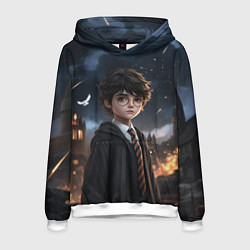 Толстовка-худи мужская Серьезный Гарри Поттер, цвет: 3D-белый