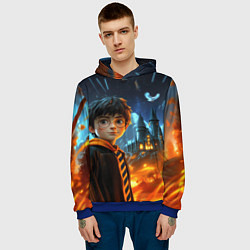 Толстовка-худи мужская Гарри Поттер на фоне огня, цвет: 3D-синий — фото 2